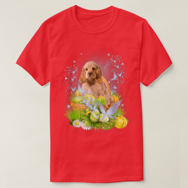 Cocker Spaniel Dog Pet Hunting Egg Tree Bunny East T-Shirt (Design Front)