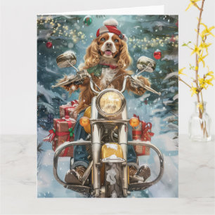 Cocker Spaniel Dog Riding Motorcycle Christmas Card