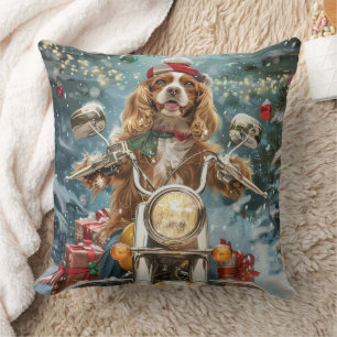 Cocker Spaniel Dog Riding Motorcycle Christmas Cushion