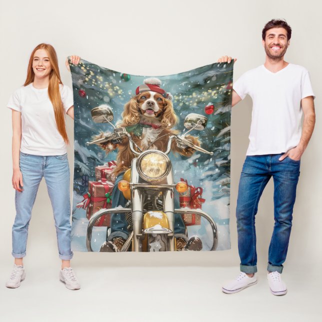 Cocker Spaniel Dog Riding Motorcycle Christmas  Fleece Blanket (In Situ)