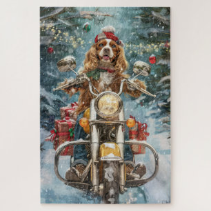 Cocker Spaniel Dog Riding Motorcycle Christmas Jigsaw Puzzle