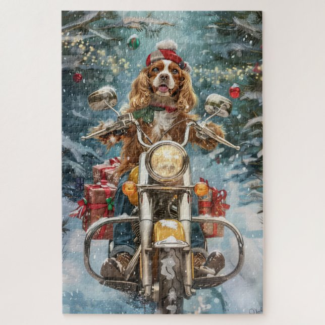 Cocker Spaniel Dog Riding Motorcycle Christmas  Jigsaw Puzzle (Vertical)