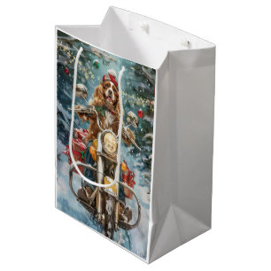 Cocker Spaniel Dog Riding Motorcycle Christmas Medium Gift Bag