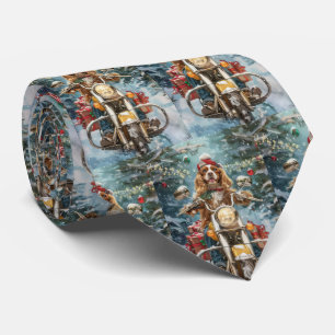 Cocker Spaniel Dog Riding Motorcycle Christmas Tie