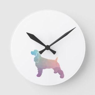 Cocker Spaniel Dog Silhouette Geometric Pattern Ps Round Clock