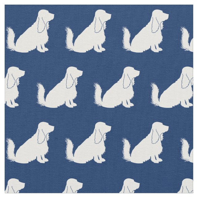 Cocker Spaniel Dog Silhouette Pet Navy Blue Fabric (Close Up)