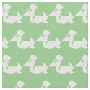 Cocker Spaniel Dog Silhouette Pet Sage Green Fabric
