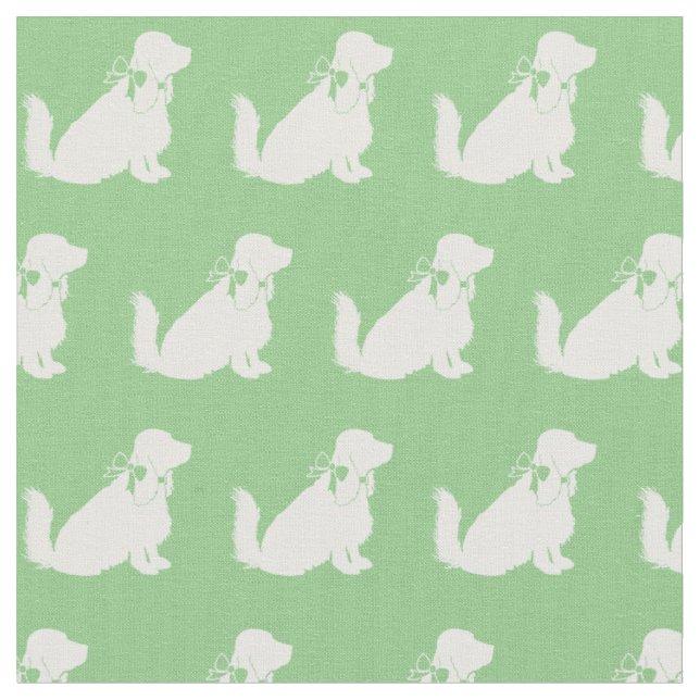 Cocker Spaniel Dog Silhouette Pet Sage Green Fabric (Close Up)