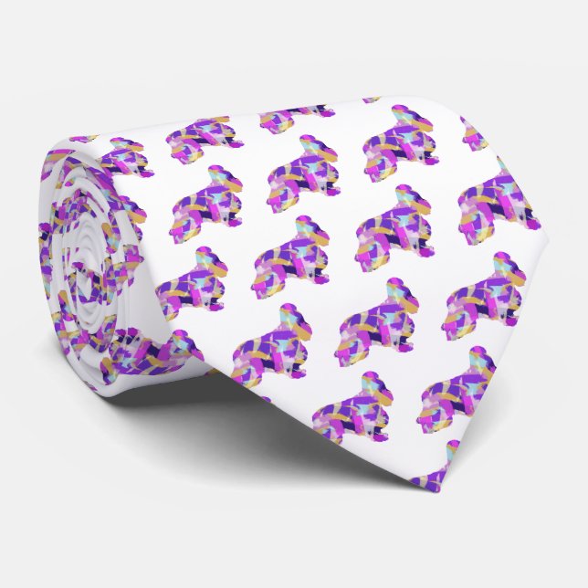 Cocker Spaniel Dog Silhouette Purple White Neck Tie (Rolled)