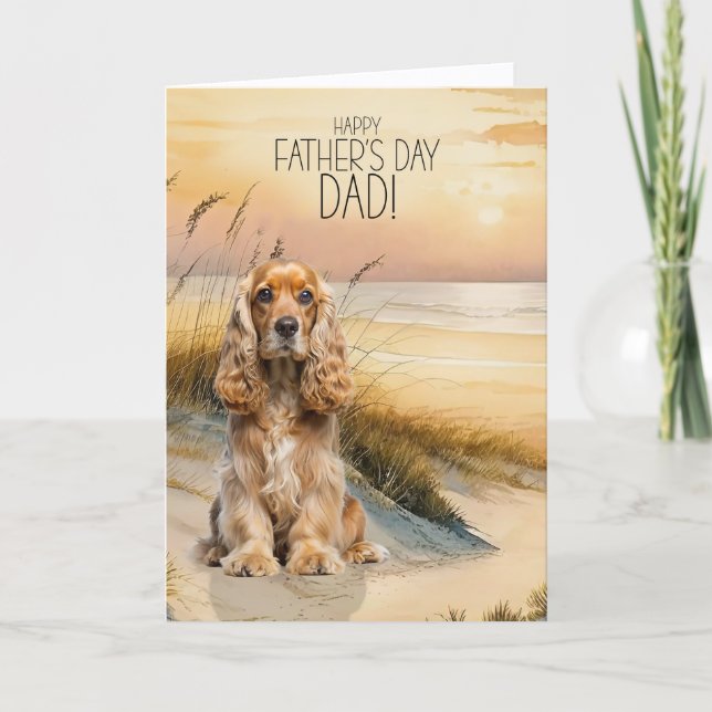 Cocker Spaniel Dog Sunset Beach Father's Day Holiday Card (Front)