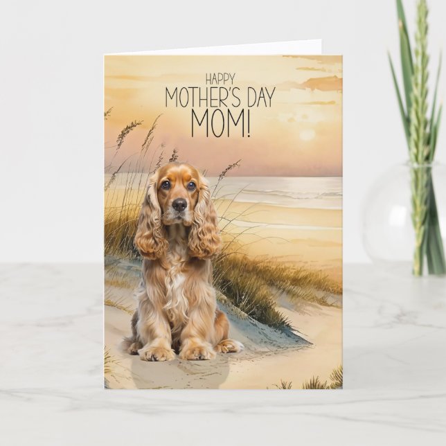 Cocker Spaniel Dog Sunset Beach Mother's Day Holiday Card (Front)