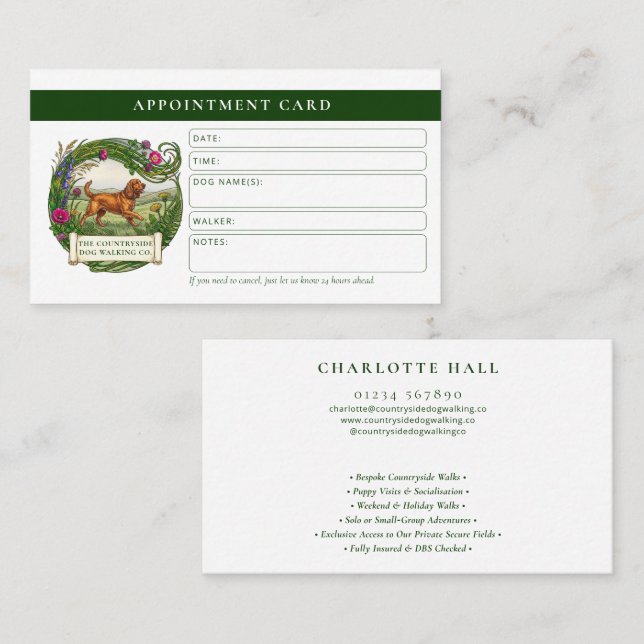 Cocker Spaniel Dog Walker Trainer Appointment Card (Front/Back)
