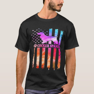 Cocker Spaniel Dog Watercolor American Flag T-Shirt