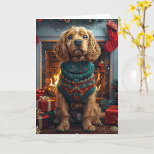 Cocker Spaniel Dog With Christmas Gifts Fireplace Card