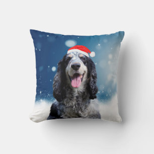 Cocker Spaniel Dog With Christmas Santa Hat Cushion