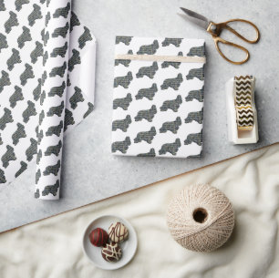 Cocker Spaniel Dog Y&B Silhouette Grid White Wrapping Paper