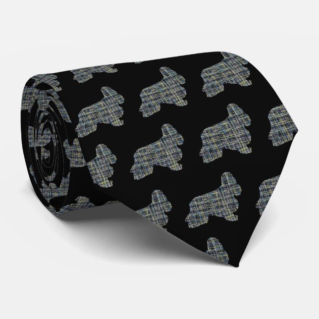 Cocker Spaniel Dog Yellow & Black Grid Black Tie (Rolled)