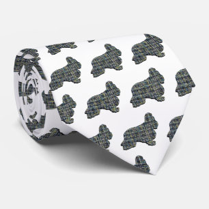 Cocker Spaniel Dog Yellow & Black Grid White Tie