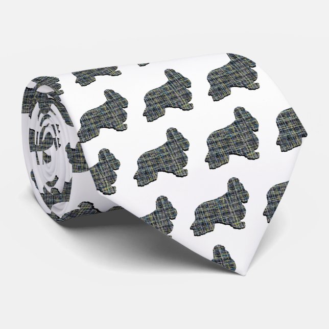 Cocker Spaniel Dog Yellow & Black Grid White Tie (Rolled)