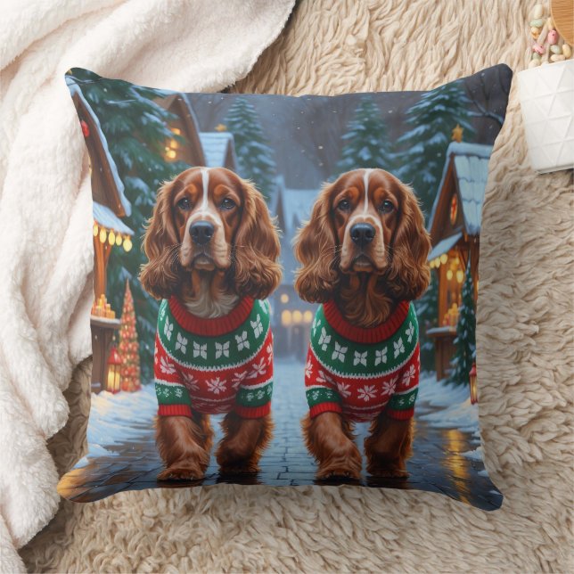 Cocker Spaniel Dogs Christmas Snow Holiday Cushion (Blanket)