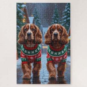 Cocker Spaniel Dogs Christmas Snow Holiday Jigsaw Puzzle