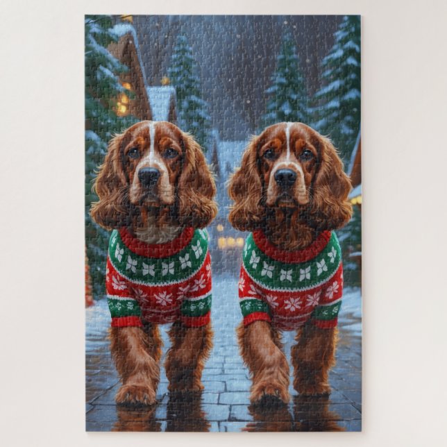 Cocker Spaniel Dogs Christmas Snow Holiday Jigsaw Puzzle (Vertical)