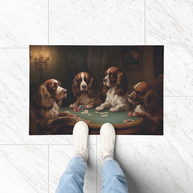 Cocker Spaniel Dogs Playing Poker Art Doormat (Indoor)