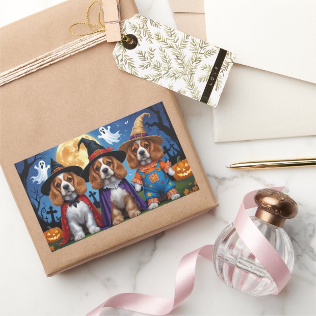 Cocker Spaniel Dogs Pumpkin Halloween Funny Rectangular Sticker (Gifting)