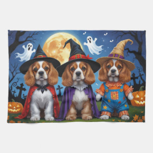 Cocker Spaniel Dogs Pumpkin Halloween Funny Tea Towel