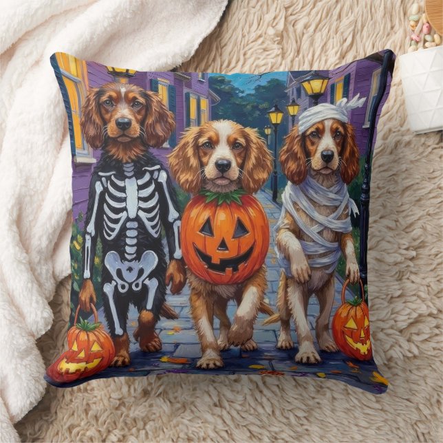 Cocker Spaniel Dogs Trick-or-Treating in Halloween Cushion (Blanket)