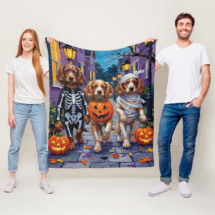 Cocker Spaniel Dogs Trick-or-Treating in Halloween Fleece Blanket