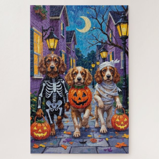 Cocker Spaniel Dogs Trick-or-Treating in Halloween Jigsaw Puzzle (Vertical)