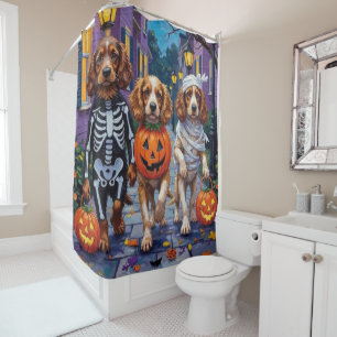 Cocker Spaniel Dogs Trick-or-Treating in Halloween Shower Curtain