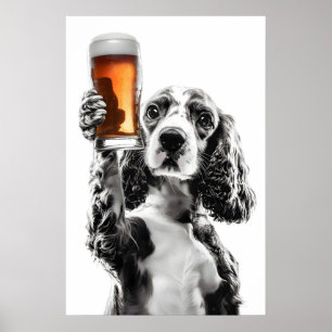 Cocker Spaniel Drinking Beer Art Funny Dog Lover Poster
