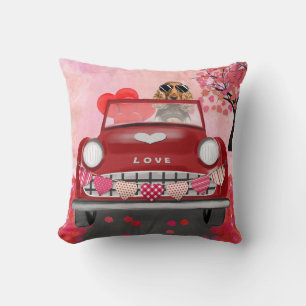 Cocker Spaniel Driving Car with Hearts Valentine's Cushion