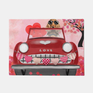 Cocker Spaniel Driving Car with Hearts Valentine's Doormat