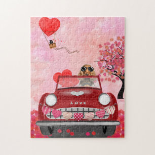 Cocker Spaniel Driving Car with Hearts Valentine's Jigsaw Puzzle