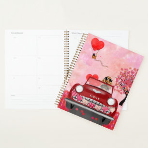 Cocker Spaniel Driving Car with Hearts Valentine's Planner