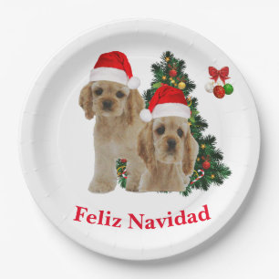 Cocker spaniel Feliz Navidad Paper Plate