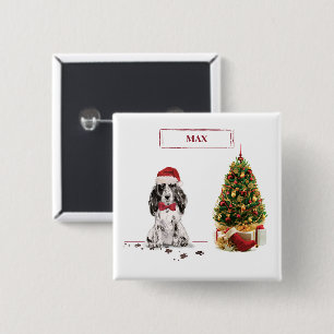 Cocker Spaniel Funny Christmas Dog with Tree 15 Cm Square Badge