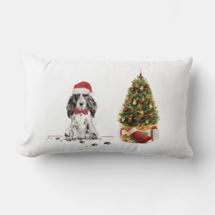 Cocker Spaniel Funny Christmas Dog with Tree Lumbar Cushion