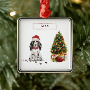 Cocker Spaniel Funny Christmas Dog with Tree Metal Ornament