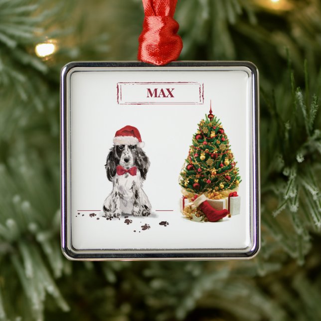 Cocker Spaniel Funny Christmas Dog with Tree Metal Ornament (Tree)