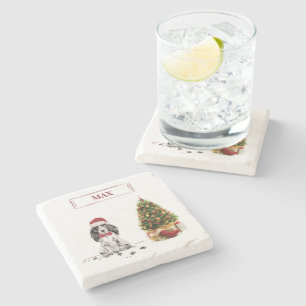 Cocker Spaniel Funny Christmas Dog with Tree Stone Coaster