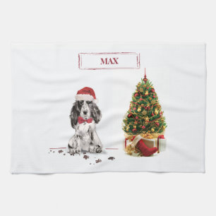 Cocker Spaniel Funny Christmas Dog with Tree Tea Towel