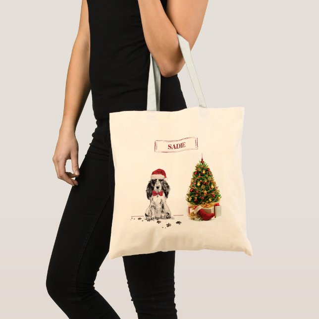 Cocker Spaniel Funny Christmas Dog with Tree Tote Bag (Front (Product))
