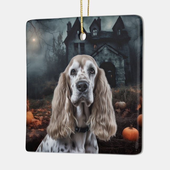 Cocker Spaniel Halloween Scary Ceramic Ornament (Left)