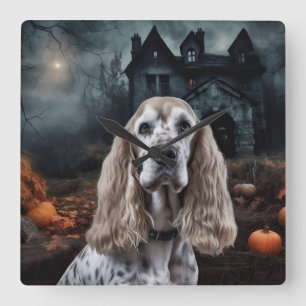 Cocker Spaniel Halloween Scary Square Wall Clock