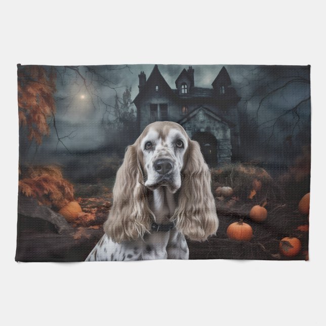Cocker Spaniel Halloween Scary Tea Towel (Horizontal)