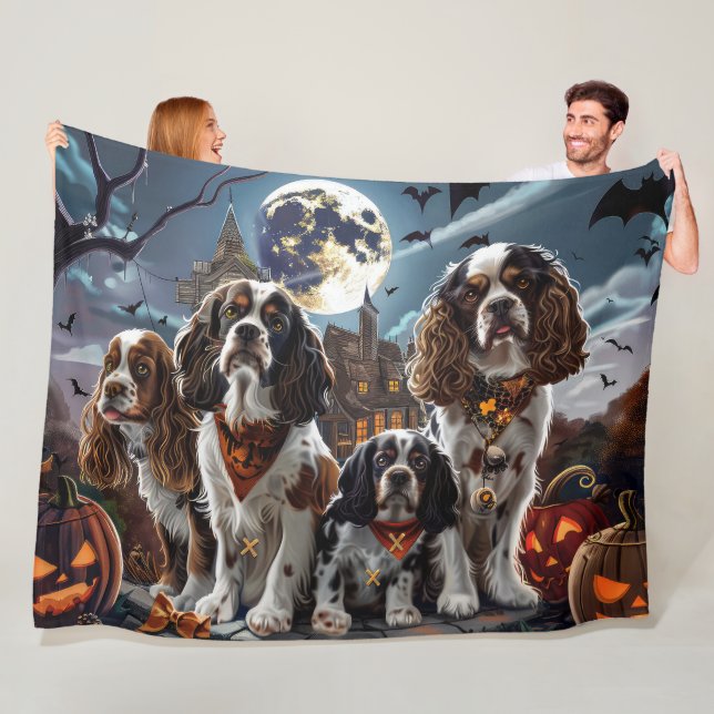 Cocker Spaniel Halloween Spooky Fleece Blanket (In Situ)